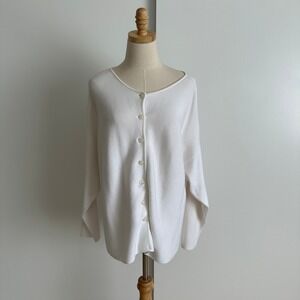 J Jill Women's‎ Cardigan Sweater Size M White Cotton Button Down Classic